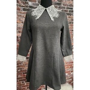 UNIF Wednesday Addams Dress S‎ School Girl Pilgrim Witchy Academia Lace Collar